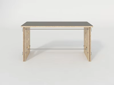 Simple Modern Office Desk With Wooden Tabletop And Metal Support Frame Structure Design 3d model
