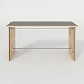 Simple Modern Office Desk With Wooden Tabletop And Metal Support Frame Structure Design