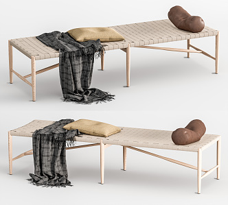 Nordic Bed End Stool Rattan Bed End Stool Bench 3d model