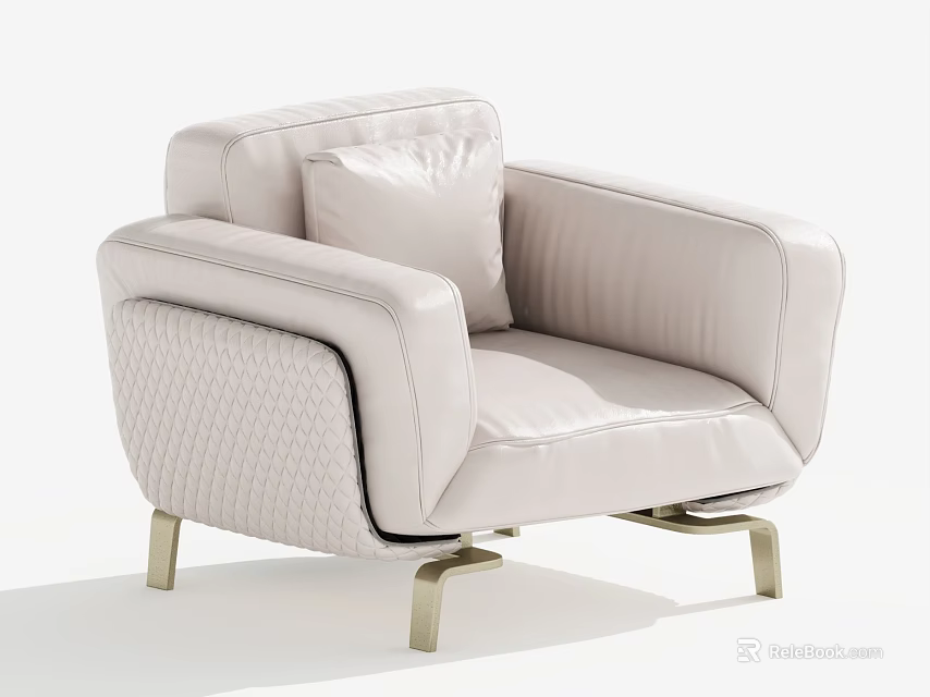 Elegant Cream Single Sofa With Leather Upholstery Cushion And Golden Metal Legs 3d model 