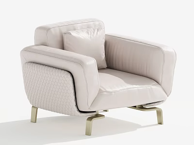 Elegant Cream Single Sofa With Leather Upholstery Cushion And Golden Metal Legs 3d model