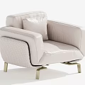 Elegant Cream Single Sofa With Leather Upholstery Cushion And Golden Metal Legs