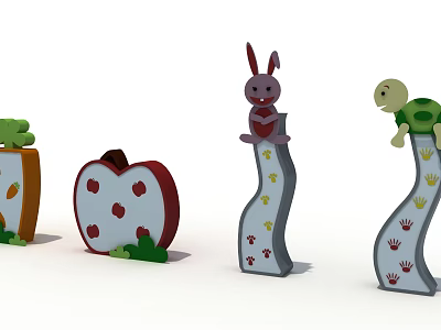 Colorful Children's Playground Equipment With Carrot Apple Shaped Rabbit Turtle Climbing Structures 3d model