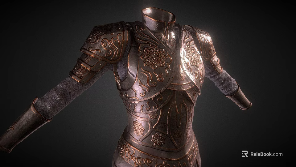 Medieval Ornate Body Armor With Intricate Carved Patterns And Metallic Finish 3d model 