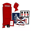 British Theme Decorative Ornament Set Featuring Red Telephone Booth Queen Silhouette Royal Guards And Union Jack