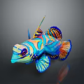 Vibrant Tropical Fish With Colorful Blue Orange Yellow Patterns Against Dark Background Reflection
