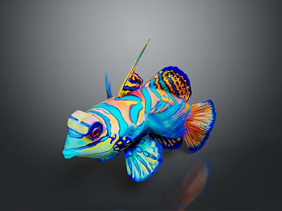 Vibrant Tropical Fish With Colorful Blue Orange Yellow Patterns Against Dark Background Reflection 3d model
