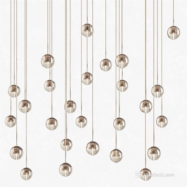 Elegant Modern Spherical Pendant Lights Hanging With Metallic Wires And Shiny Finish 3d model 