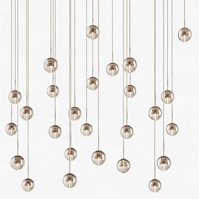 Elegant Modern Spherical Pendant Lights Hanging With Metallic Wires And Shiny Finish 3d model
