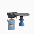 Modern Round Table And Gray Chair Combination With Blue Stool And Stylish Design
