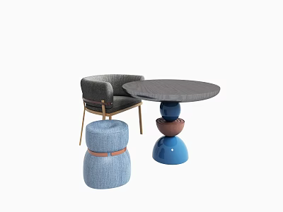 Modern Round Table And Gray Chair Combination With Blue Stool And Stylish Design 3d model