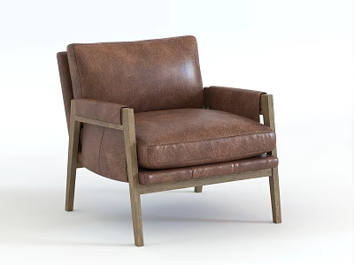 Stylish Modern Brown Leather Armchair With Wooden Frame And Simple Comfortable Design 3d model