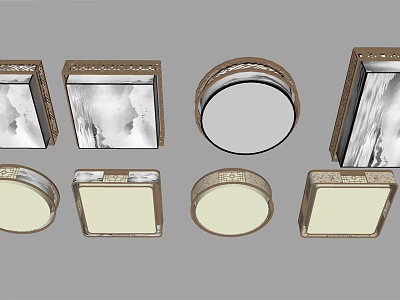 Modern Ceiling Lights With Square Round Shapes Decorative Frames And Frosted Panels 3d model
