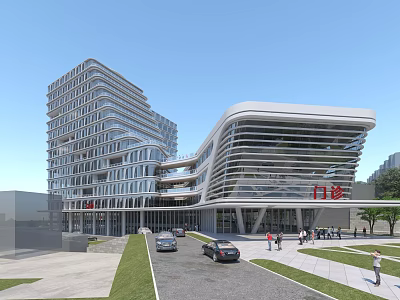 Modern Hospital Building with Outpatient Department Glass Facade and Multi storey Structure 3d model