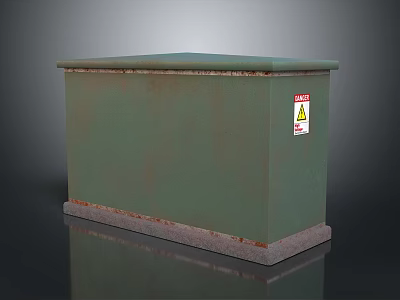 Green Industrial Electrical Equipment Cabinet With Warning Sign And Sturdy Design 3d model