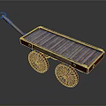 Vintage Wooden Cart With Flatbed Design Two Spoked Wheels And Handle