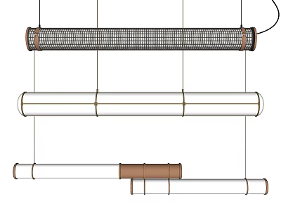 Modern Linear Chandelier Design With Metallic Mesh And Metal Tube Structures 3d model