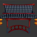 Chinese Traditional Pavilion With Blue Tiled Roof Red Frame And Hanging Lanterns