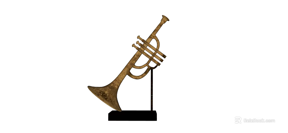 Commercial Equipment Elegant Golden Trumpet Display With Black Stand Base 3d model 