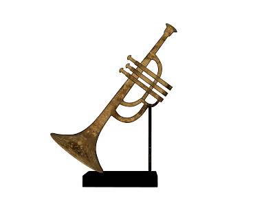 Commercial Equipment Elegant Golden Trumpet Display With Black Stand Base 3d model
