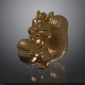 Golden Squirrel Statue Holding Acorn With Shiny Metallic Finish And Detailed Craftsmanship