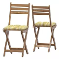 Wooden Dining Table Set With Four Chairs And Striped Seat Cushions