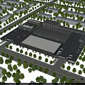 Modern Large Scale Industrial Plant Layout With Office Buildings Greenery And Parking Area