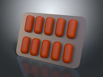 Daily Use Blister Pack With Orange Capsules For Household Supplies 3d model