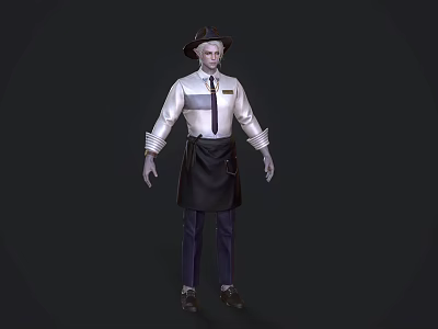 Game and Movie Character Wearing Brown Hat White Shirt Black Apron and Tie 3d model