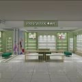 FREE WEEK Casual Fashion Specialty Store With Green Shelves Display Tables And Modern Design