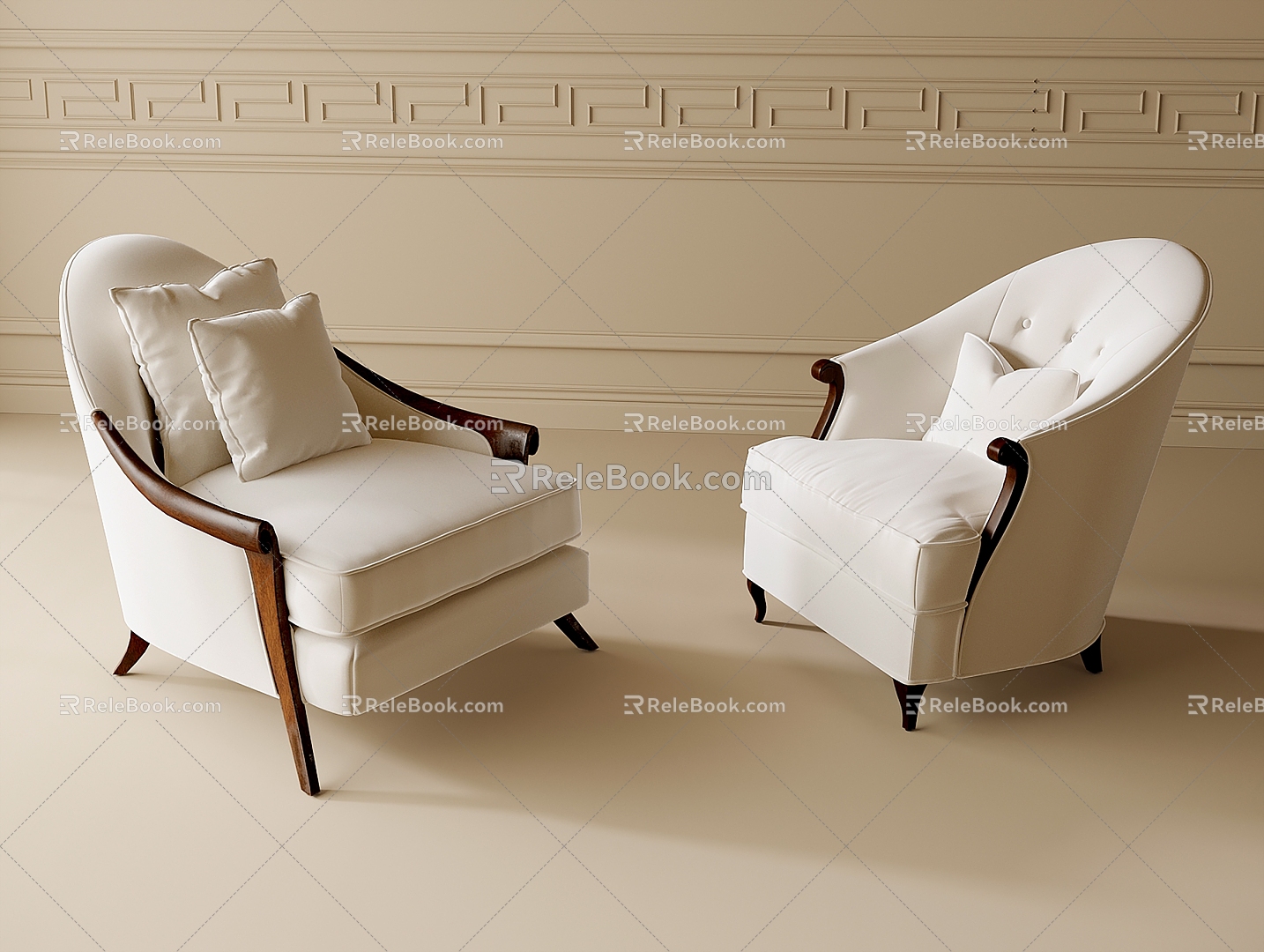 Middle Ancient Style Leisure Chair Single Sofa 3d model