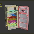Vintage Style Retro Refrigerator With Open Door And Interior Shelves Design