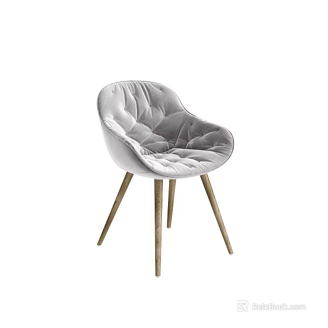 Light Gray Velvet Dining Chair with Tufted Backrest and Modern Light Wooden Legs 3d model 