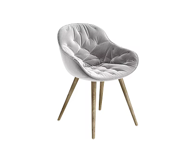 Light Gray Velvet Dining Chair with Tufted Backrest and Modern Light Wooden Legs 3d model