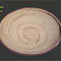 Hand Carved Ceramic Plate With Spiral Pattern Brown Rim And Creamy White Surface Artisanal Craftsmanship