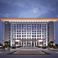 Modern Office Building Exterior Design With Plaza Trees Lighting And Glass Windows