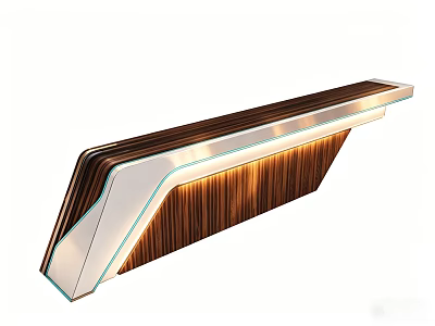 Modern Sleek Reception Desk With Wooden Texture And Integrated LED Lighting 3d model