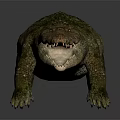 Realistic Crocodile 3D Model With Green And Brown Skin Open Mouth Crawling Posture