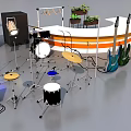 Assorted Musical Instruments And Art Supplies Collection With Paintbrushes Guitars And Easels