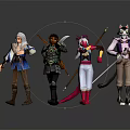 Diverse Character And Creature Figurines With White Hair Bow Weapon Pink Form And Cat Ears