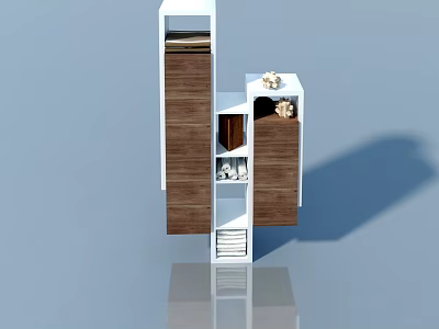 Modern Wooden Swing Door Cabinet With Storage Shelves Folded Towels And Decorative Items 3d model