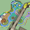 Colorful Children's Play Area With Rainbow Slide Star Patterns And Fruit Shaped Decorations