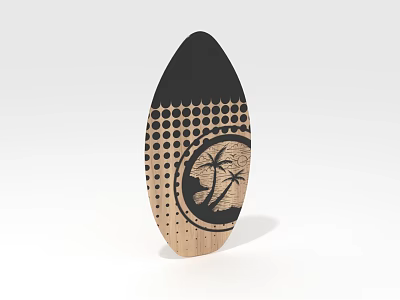 Black Top Light Wooden Bottom Surfboard With Dot Pattern And Palm Tree Design 3d model