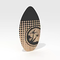 Black Top Light Wooden Bottom Surfboard With Dot Pattern And Palm Tree Design