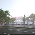Aerial Planning of Commercial Building Complex With Solar Panel Roofs Parking Areas and Landscaping