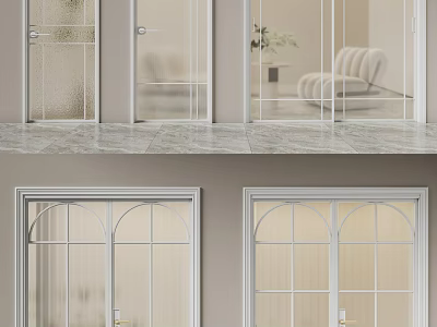 Elegant Double Doors Design With Glass Panels And Arch Top White Frames 3d model