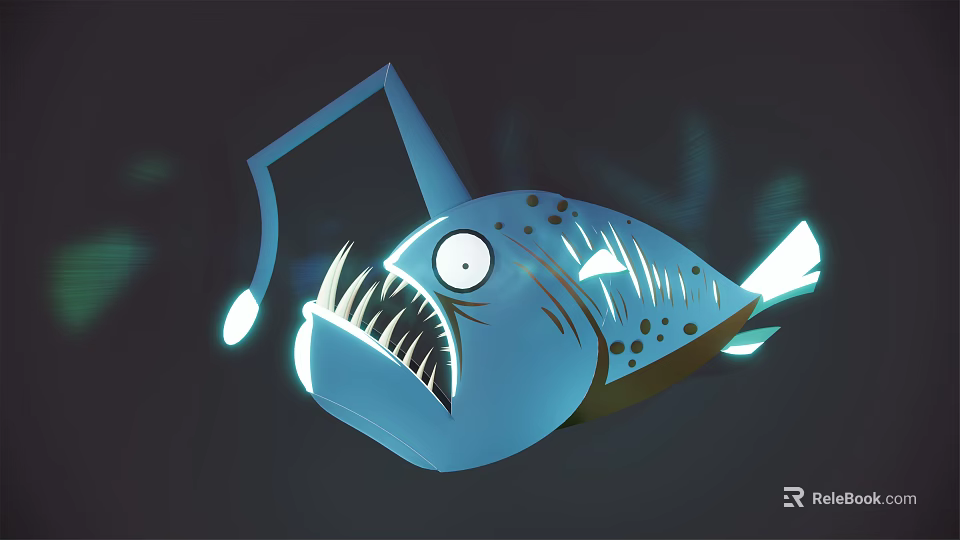 Blue Anglerfish With Glowing Lure Big Eyes Sharp Teeth And Spots 3d model 