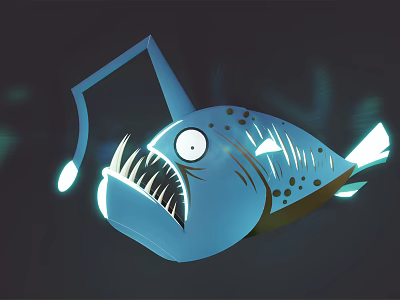 Blue Anglerfish With Glowing Lure Big Eyes Sharp Teeth And Spots 3d model