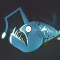 Blue Anglerfish With Glowing Lure Big Eyes Sharp Teeth And Spots 3d model