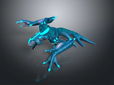 Game and Movie Fantasy Monster Character with Blue Glowing Body Sharp Claws and Ferocious Posture 3d model